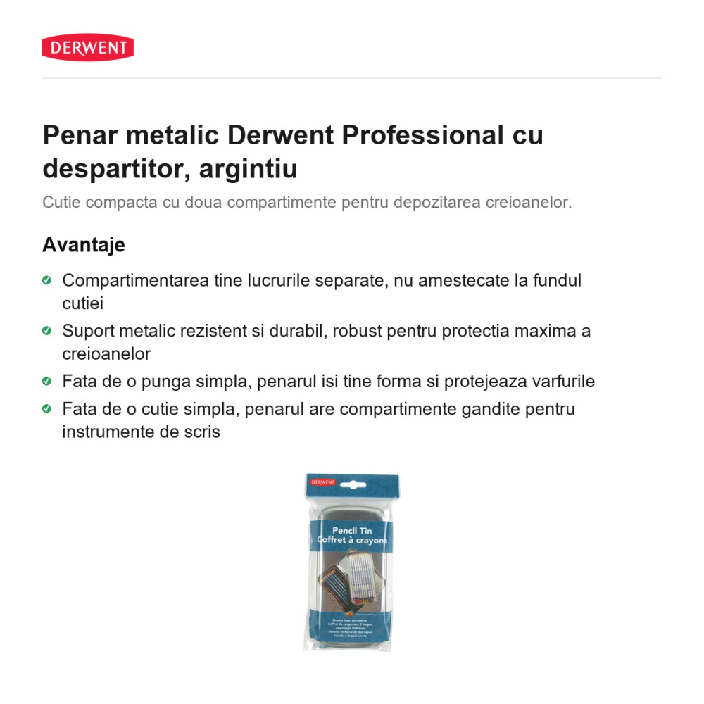 Penar metalic Derwent Professional cu despartitor, argintiu [2]