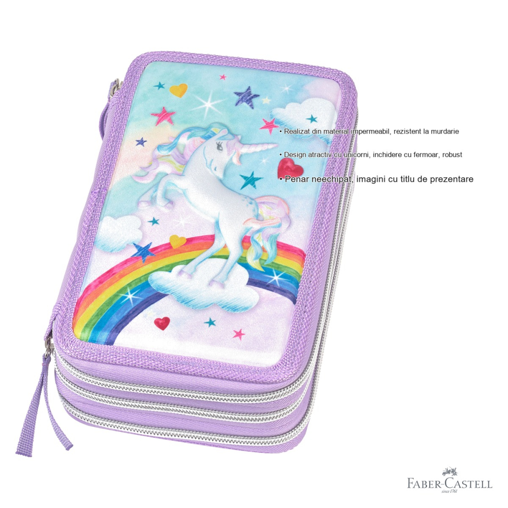 Penar neechipat Faber-Castell cu 3 fermoare, design unicorn, material impermeabil, pentru scoala [3]