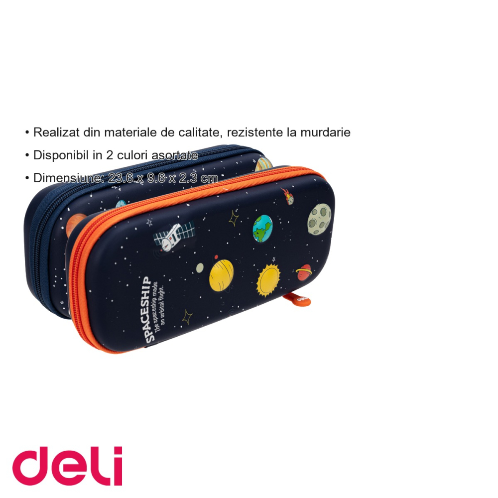 Penar oval rigid Deli Spaceship, design 3D, compartimentat, pentru scoala [3]
