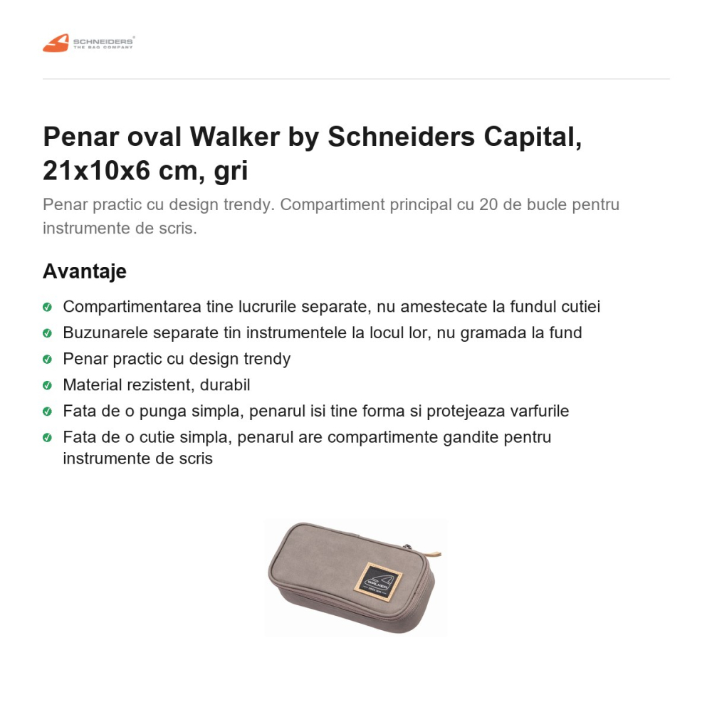 Penar oval Walker by Schneiders Capital, 21x10x6 cm, gri [2]