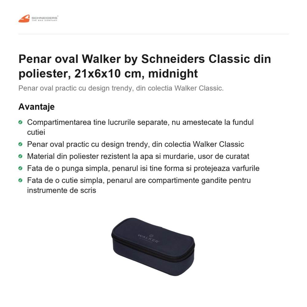 Penar oval Walker by Schneiders Classic din poliester, 21x6x10 cm, midnight [2]