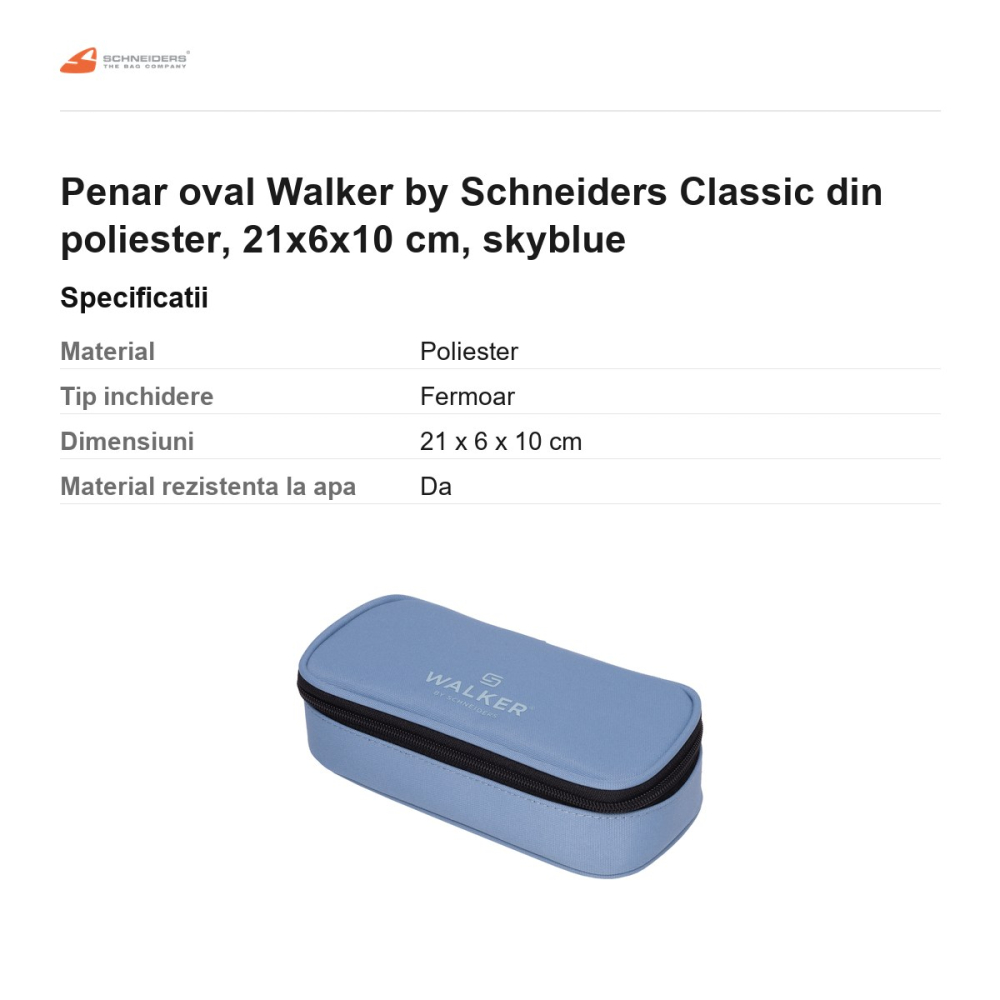 Penar oval Walker by Schneiders Classic din poliester, 21x6x10 cm, skyblue [3]