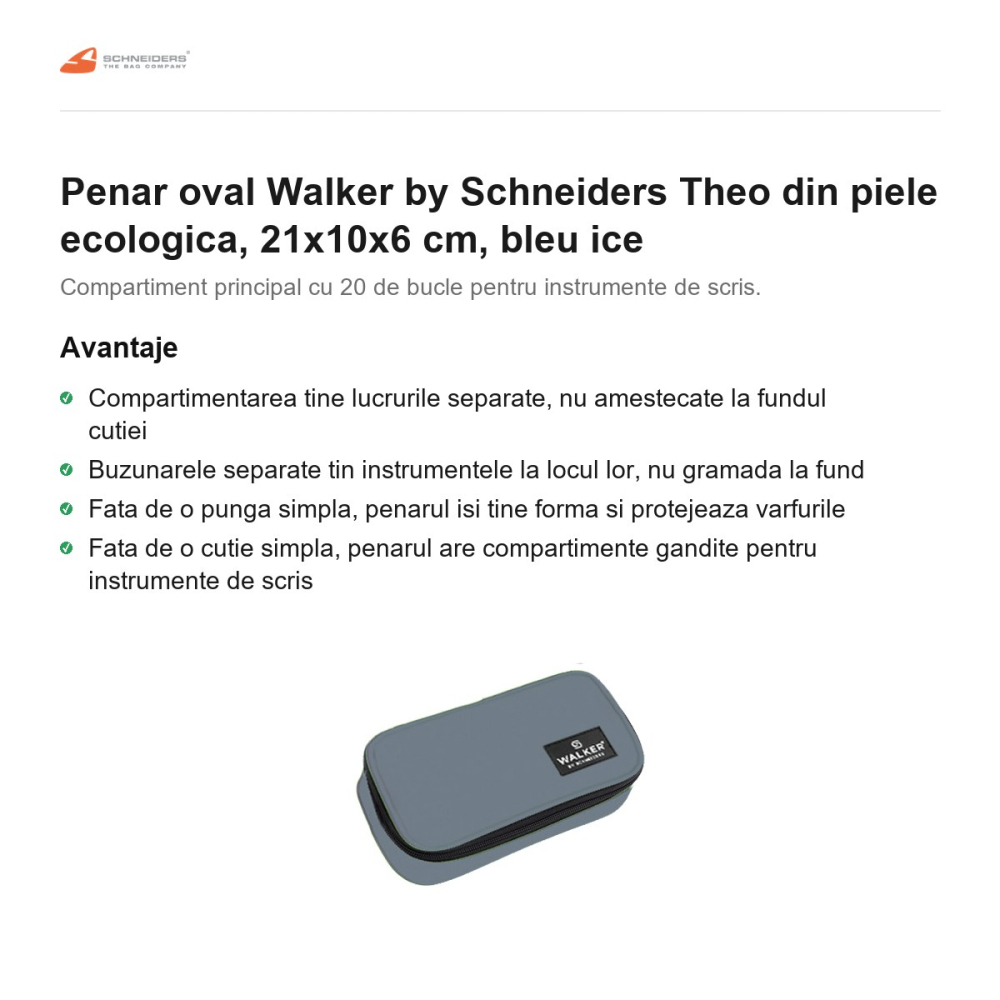 Penar oval Walker by Schneiders Theo din piele ecologica, 21x10x6 cm, bleu ice [2]