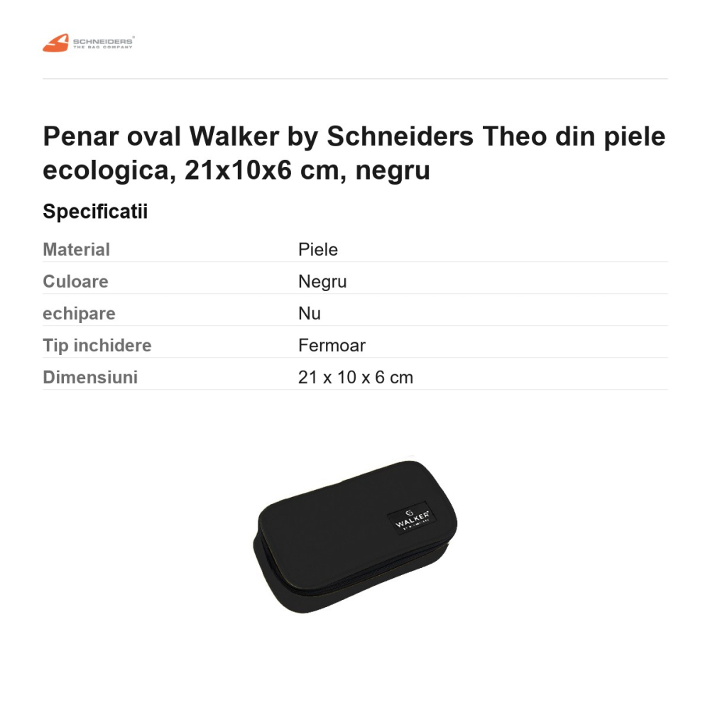 Penar oval Walker by Schneiders Theo din piele ecologica, 21x10x6 cm, negru [3]