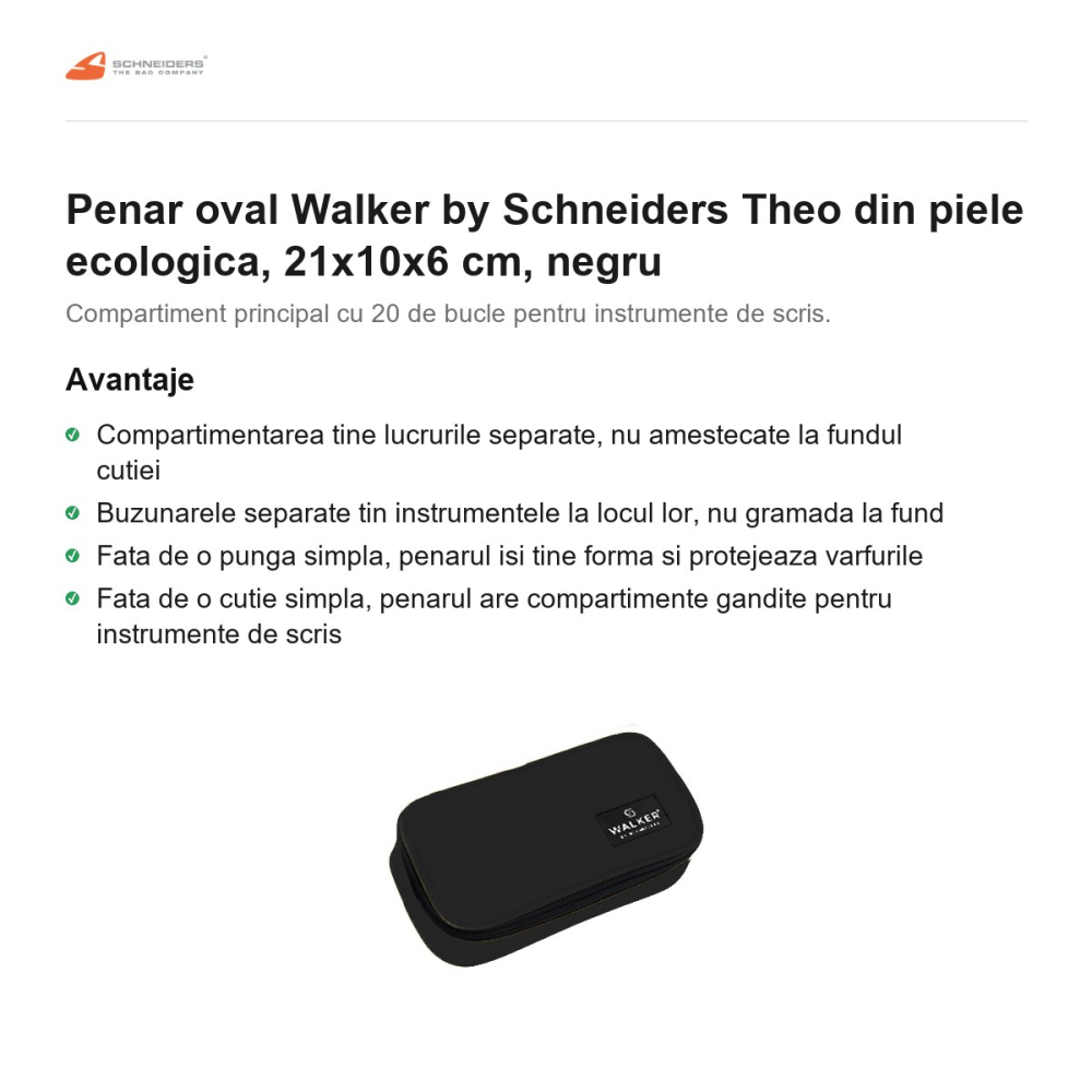 Penar oval Walker by Schneiders Theo din piele ecologica, 21x10x6 cm, negru [2]