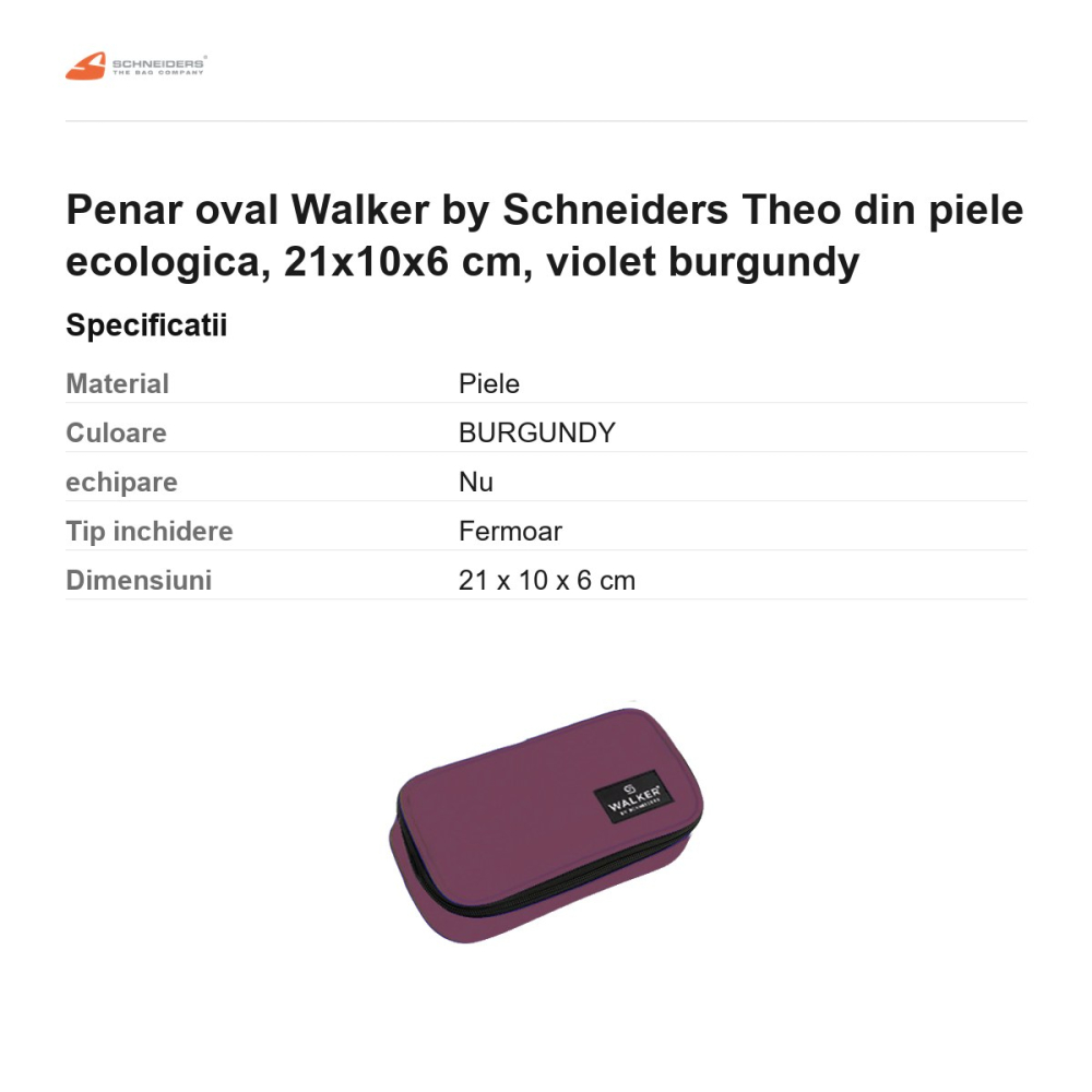 Penar oval Walker by Schneiders Theo din piele ecologica, 21x10x6 cm, violet burgundy [3]