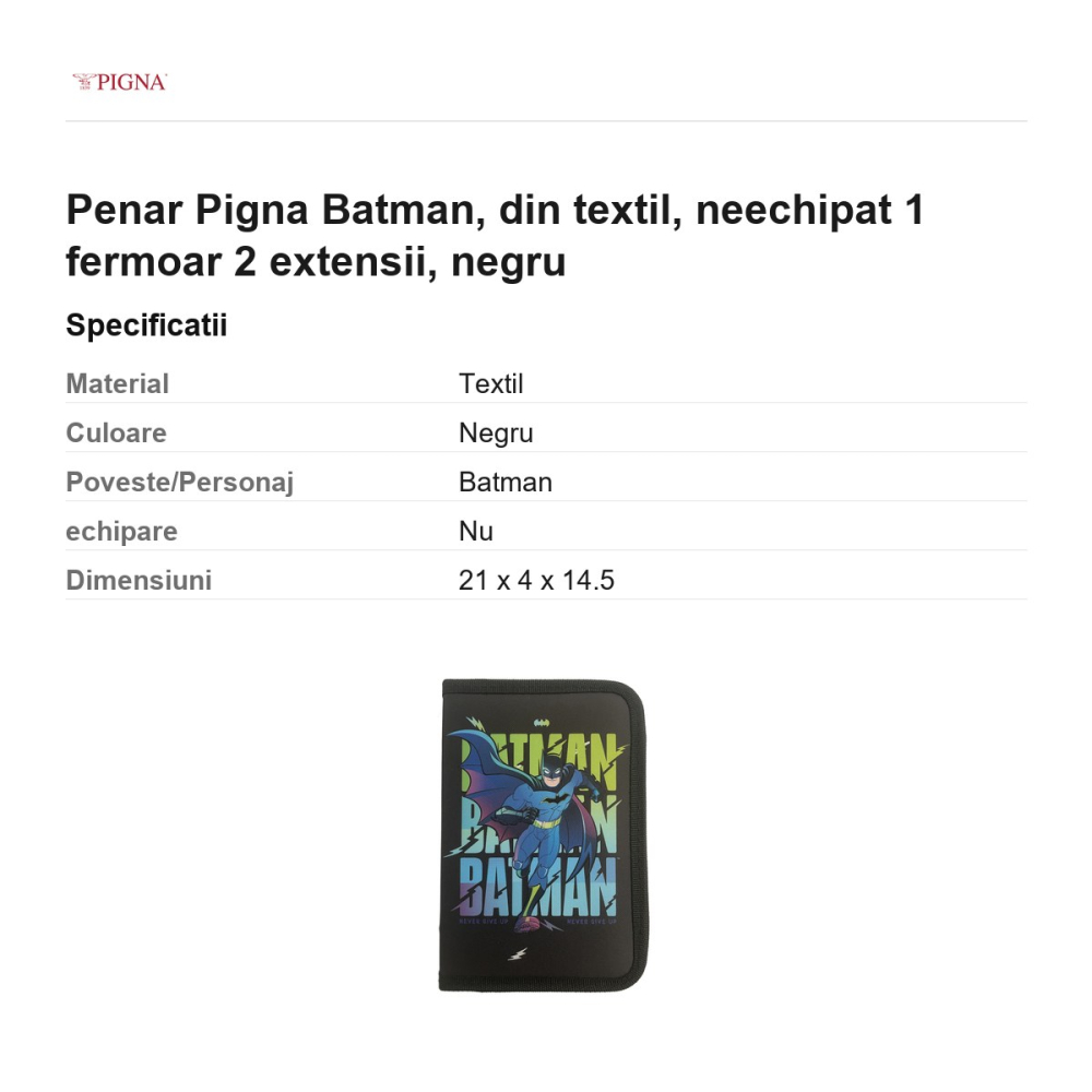 Penar Pigna Batman, din textil, neechipat 1 fermoar 2 extensii, negru [3]