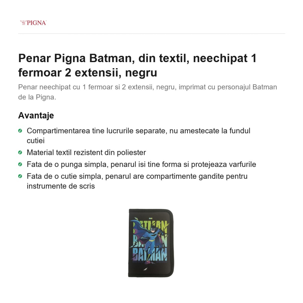 Penar Pigna Batman, din textil, neechipat 1 fermoar 2 extensii, negru [2]