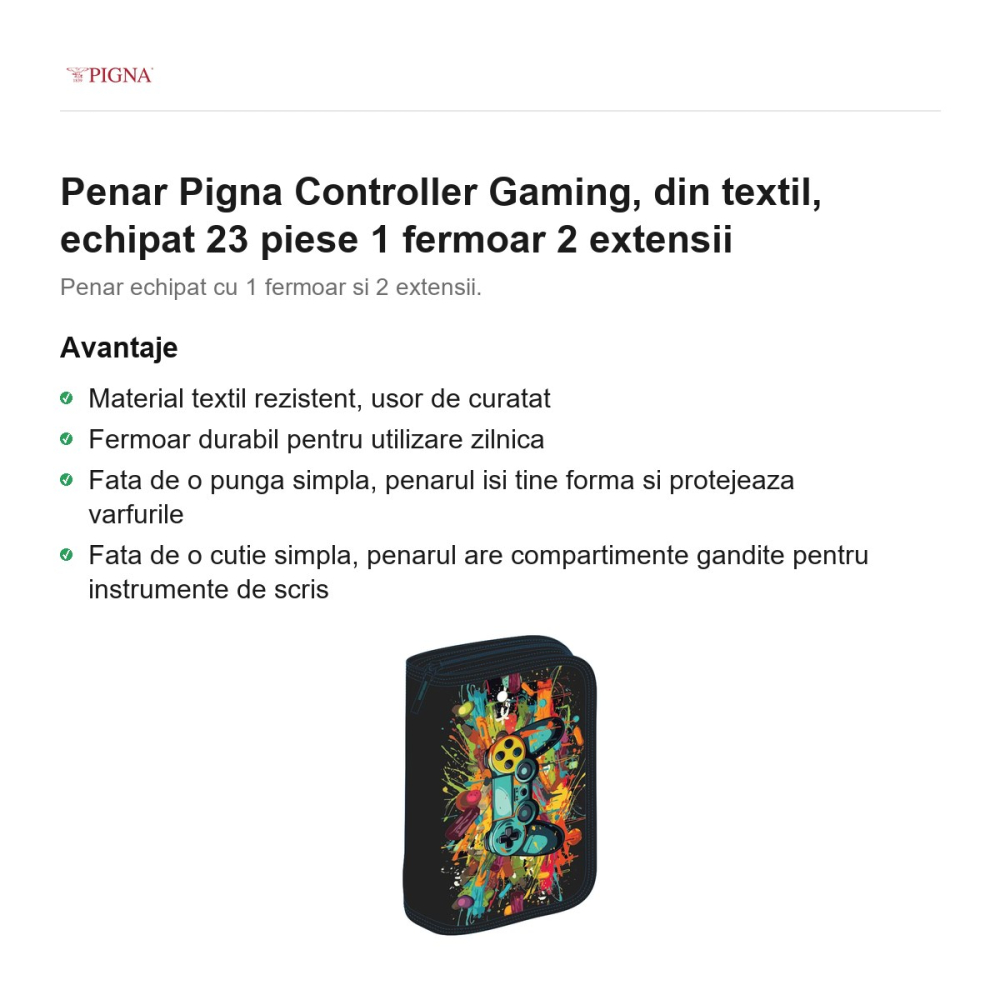 Penar Pigna Controller Gaming, din textil, echipat 23 piese 1 fermoar 2 extensii [2]