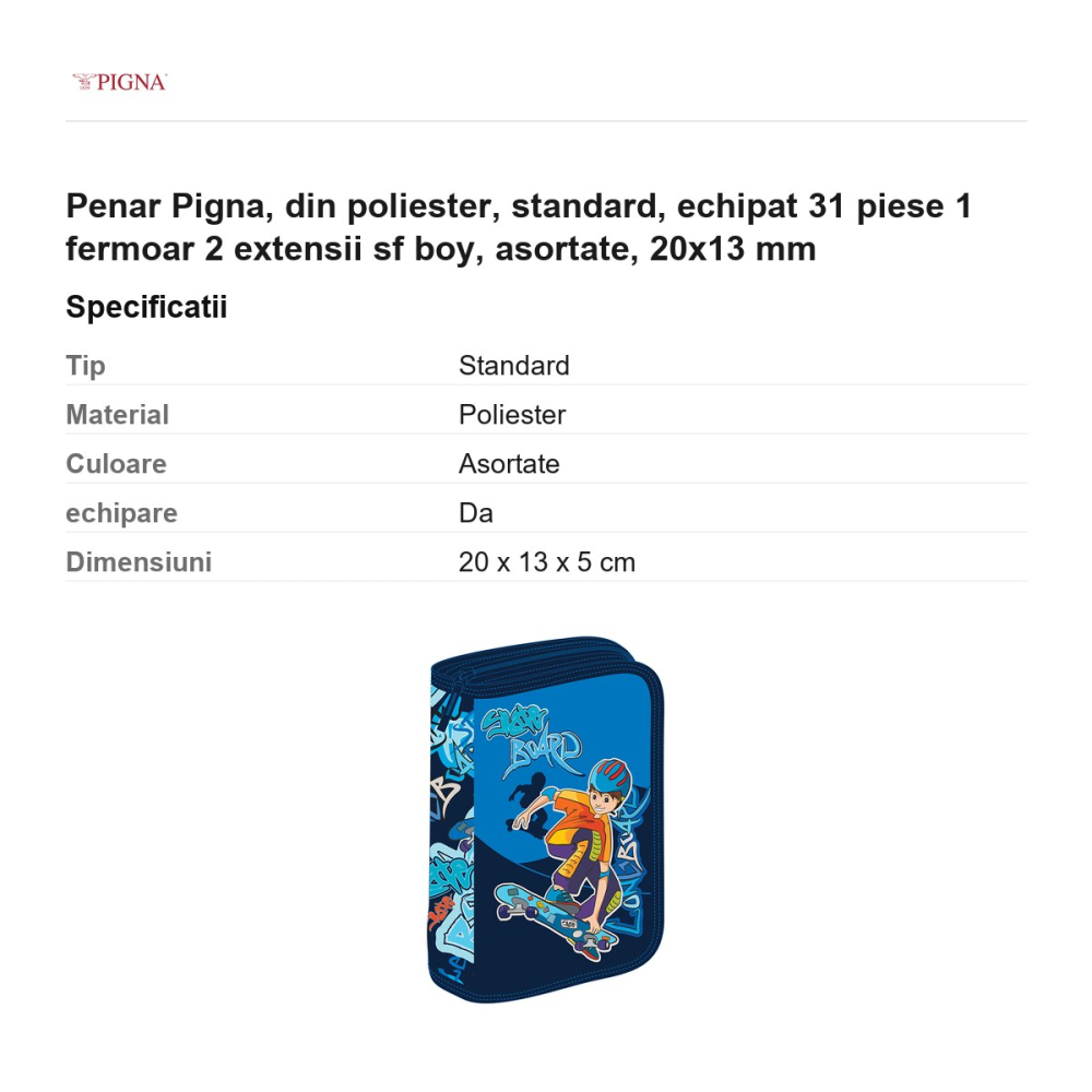 Penar Pigna, din poliester, echipat 31 piese 1 fermoar 2 extensii sf boy, asortate, 20x13 mm [3]