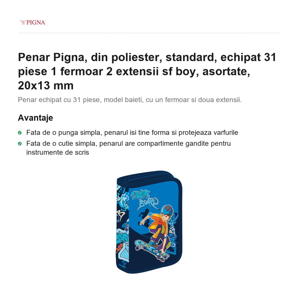 Penar Pigna, din poliester, echipat 31 piese 1 fermoar 2 extensii sf boy, asortate, 20x13 mm [2]