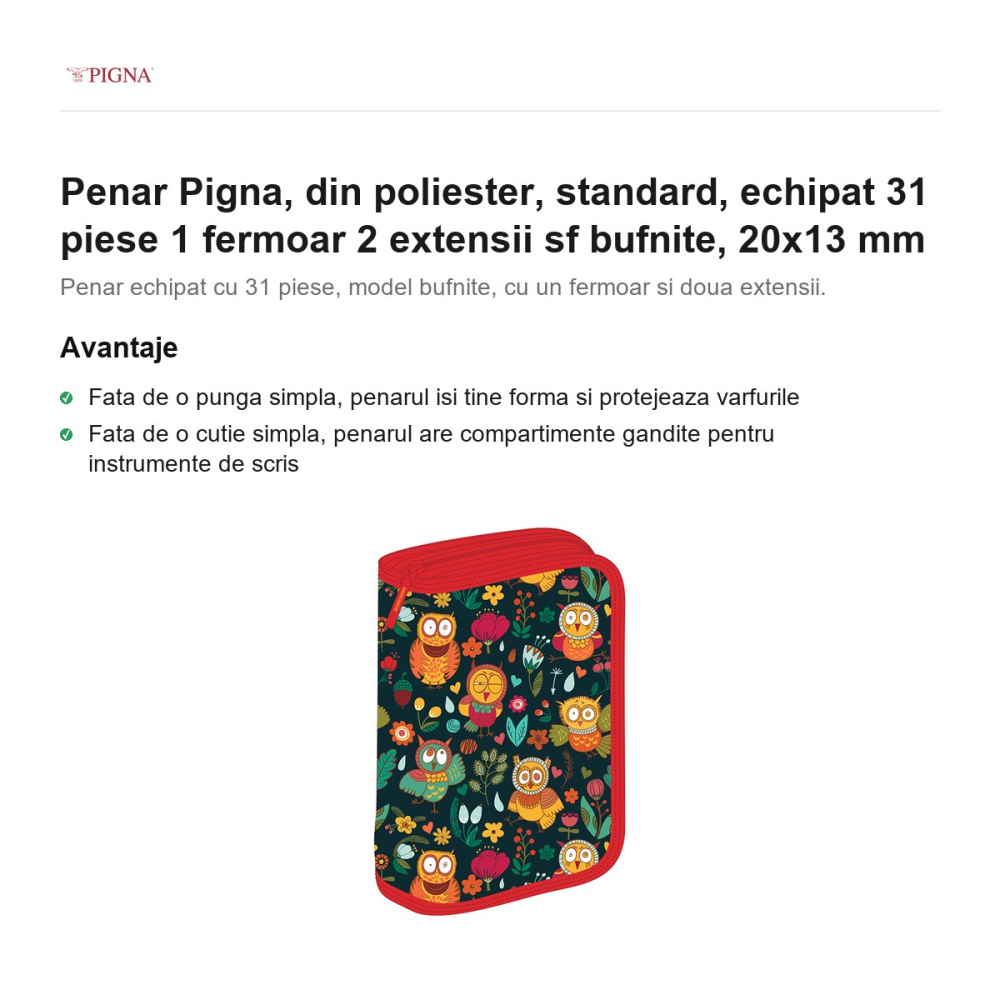 Penar Pigna, din poliester, echipat 31 piese 1 fermoar 2 extensii sf bufnite, 20x13 mm [2]