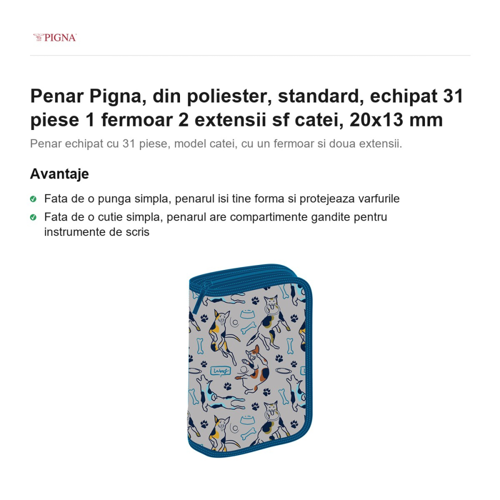 Penar Pigna, din poliester, echipat 31 piese 1 fermoar 2 extensii sf catei, 20x13 mm [2]