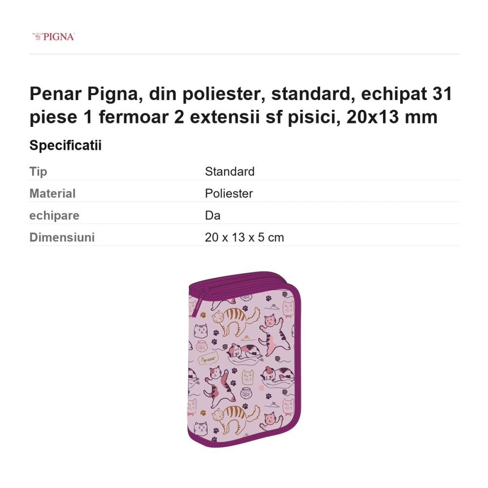 Penar Pigna, din poliester, echipat 31 piese 1 fermoar 2 extensii sf pisici, 20x13 mm [3]