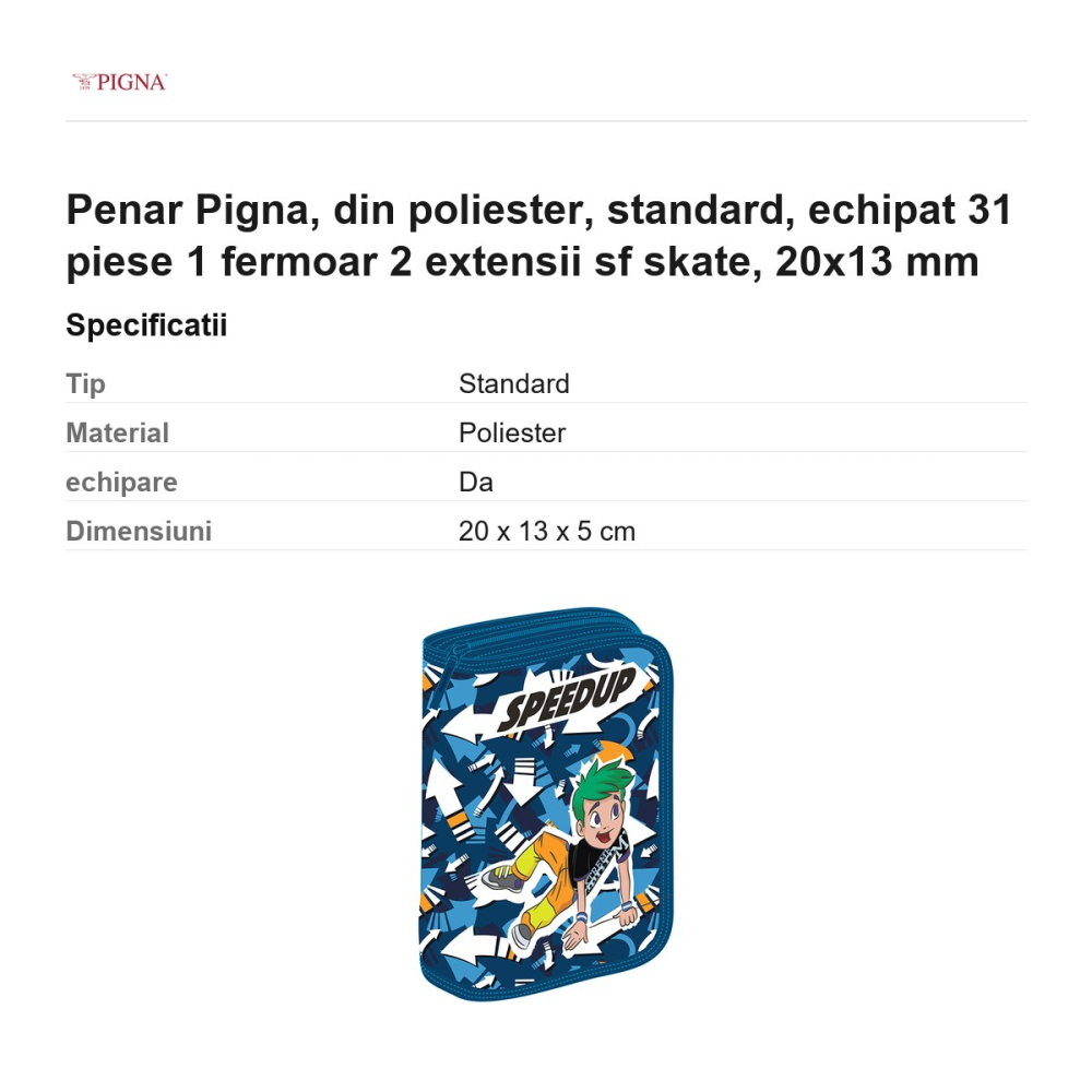Penar Pigna, din poliester, echipat 31 piese 1 fermoar 2 extensii sf skate, 20x13 mm [3]