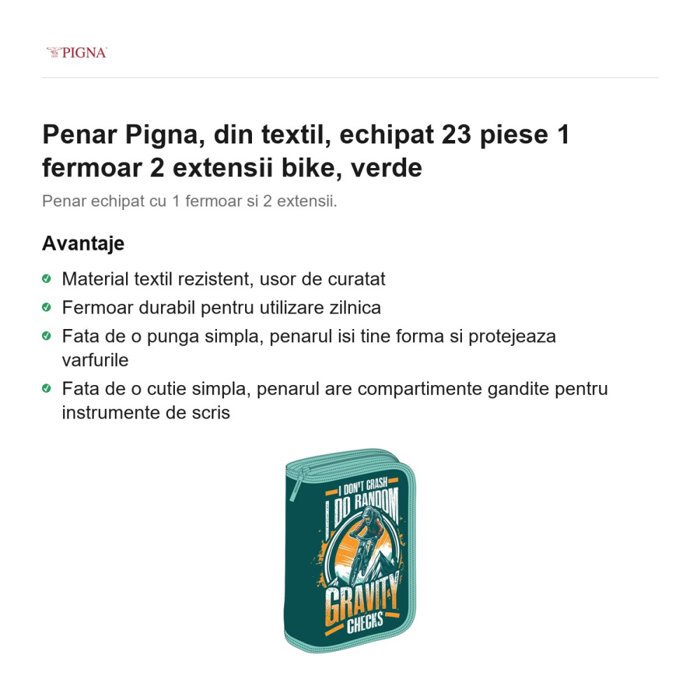 Penar Pigna, din textil, echipat 23 piese 1 fermoar 2 extensii bike, verde [2]
