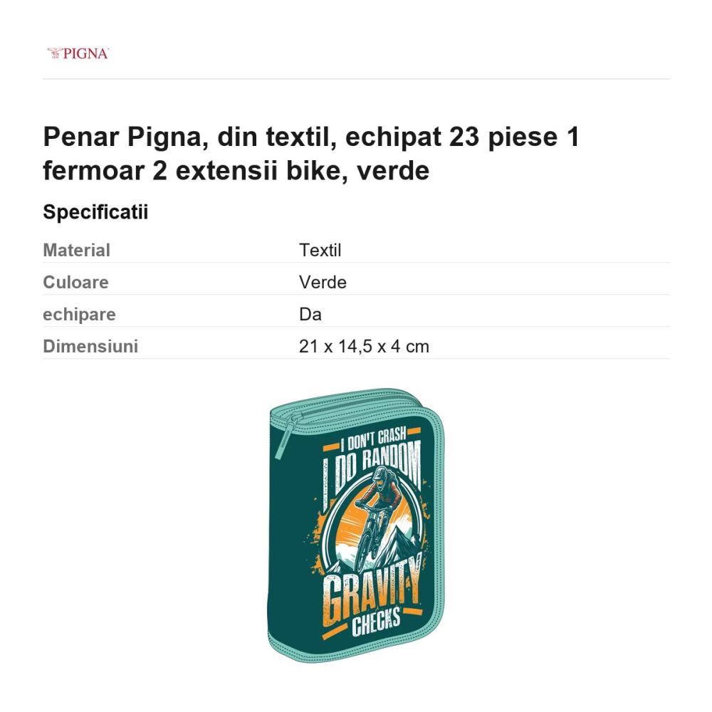 Penar Pigna, din textil, echipat 23 piese 1 fermoar 2 extensii bike, verde [3]