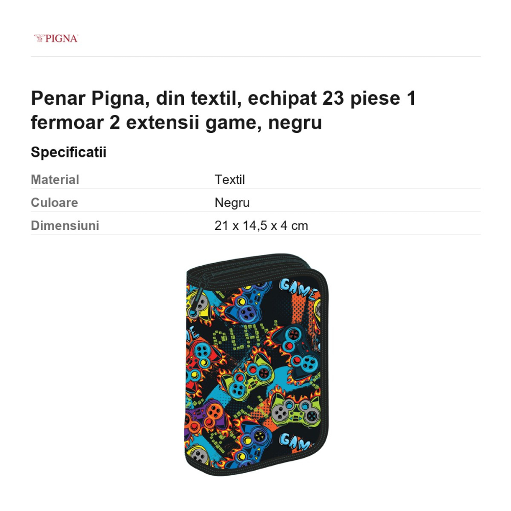 Penar Pigna, din textil, echipat 23 piese 1 fermoar 2 extensii game, negru [3]