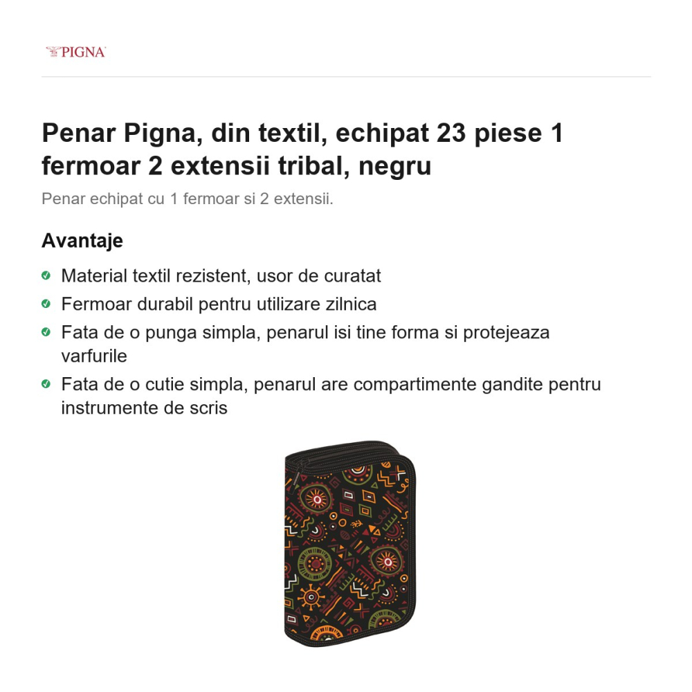 Penar Pigna, din textil, echipat 23 piese 1 fermoar 2 extensii tribal, negru [2]