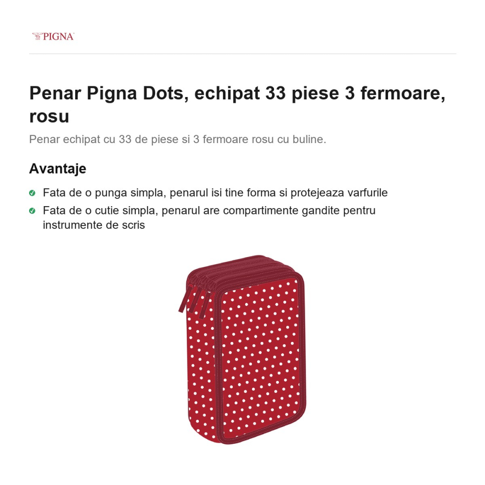 Penar Pigna Dots, echipat 33 piese 3 fermoare, rosu [2]