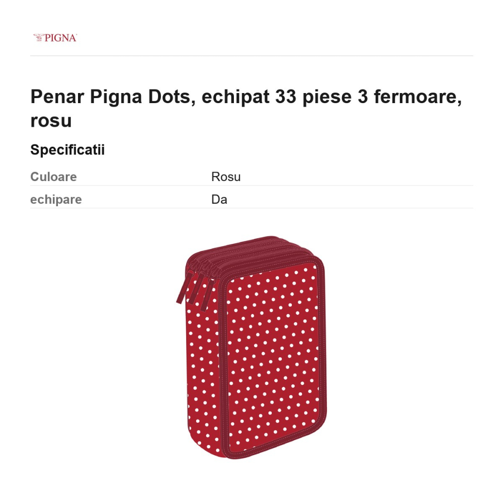 Penar Pigna Dots, echipat 33 piese 3 fermoare, rosu [3]