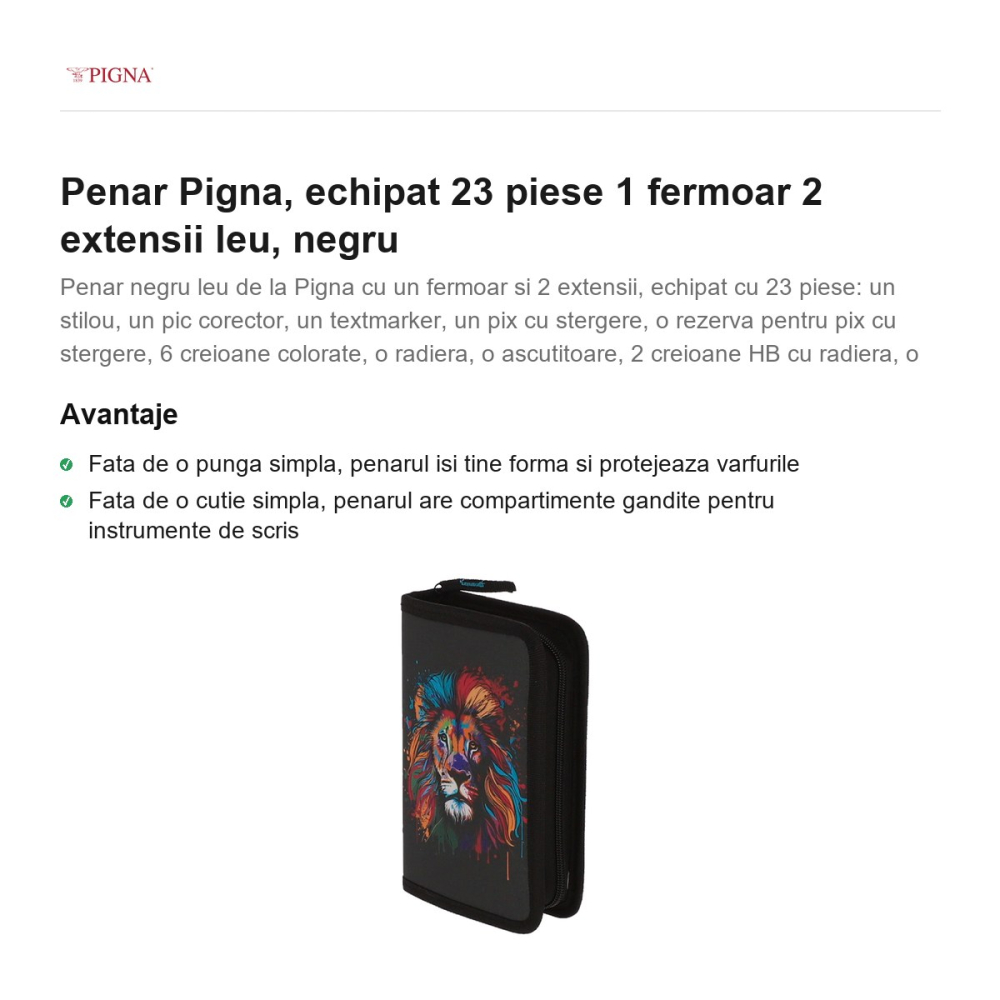 Penar Pigna, echipat 23 piese 1 fermoar 2 extensii leu, negru [2]