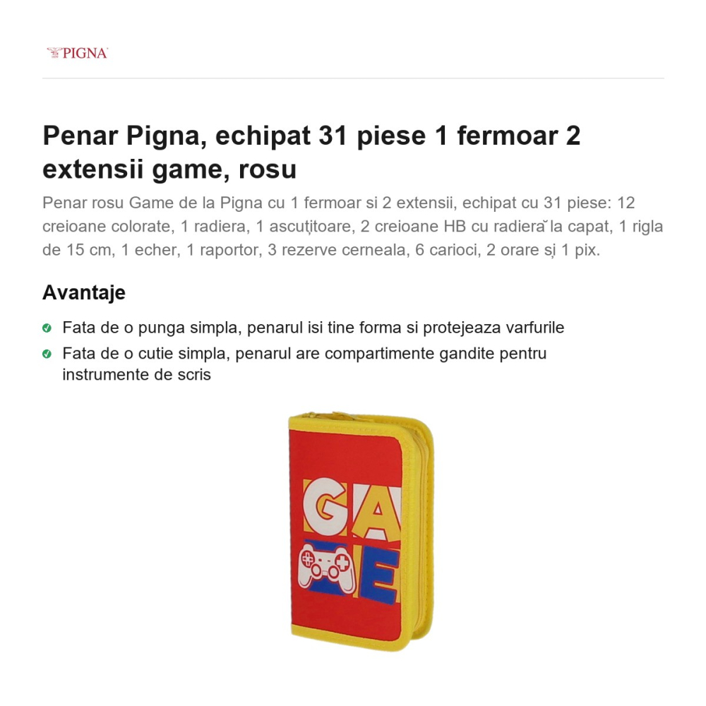 Penar Pigna, echipat 31 piese 1 fermoar 2 extensii game, rosu [2]