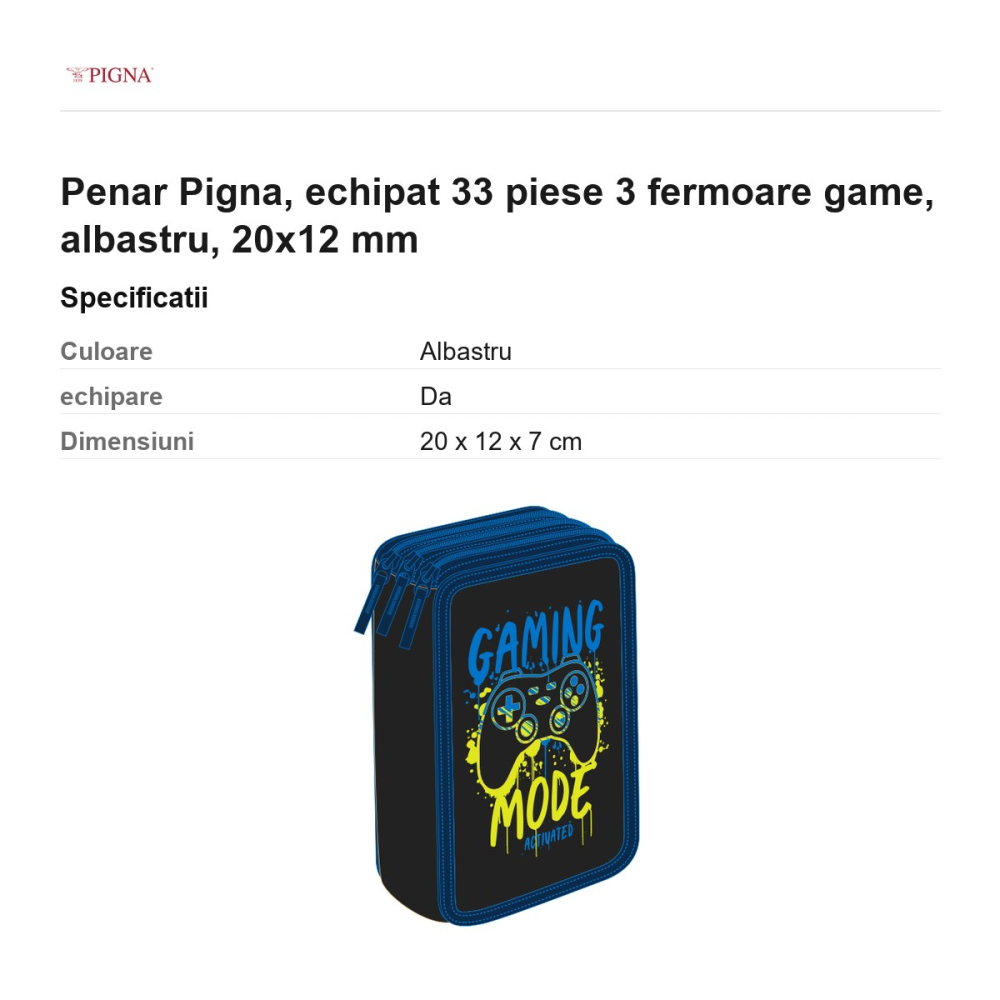 Penar Pigna, echipat 33 piese 3 fermoare game, albastru, 20x12 mm [3]