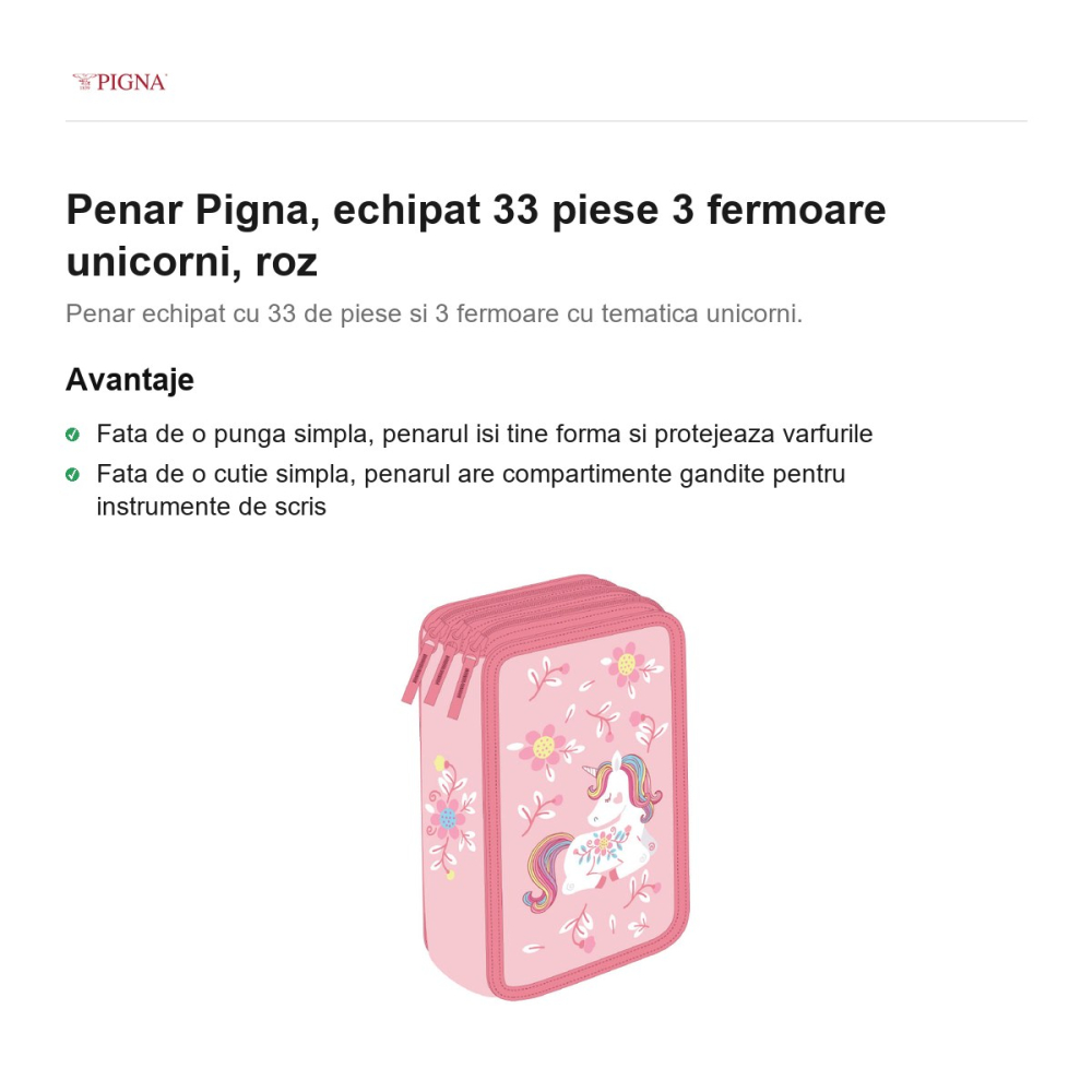 Penar Pigna, echipat 33 piese 3 fermoare unicorni, roz [2]