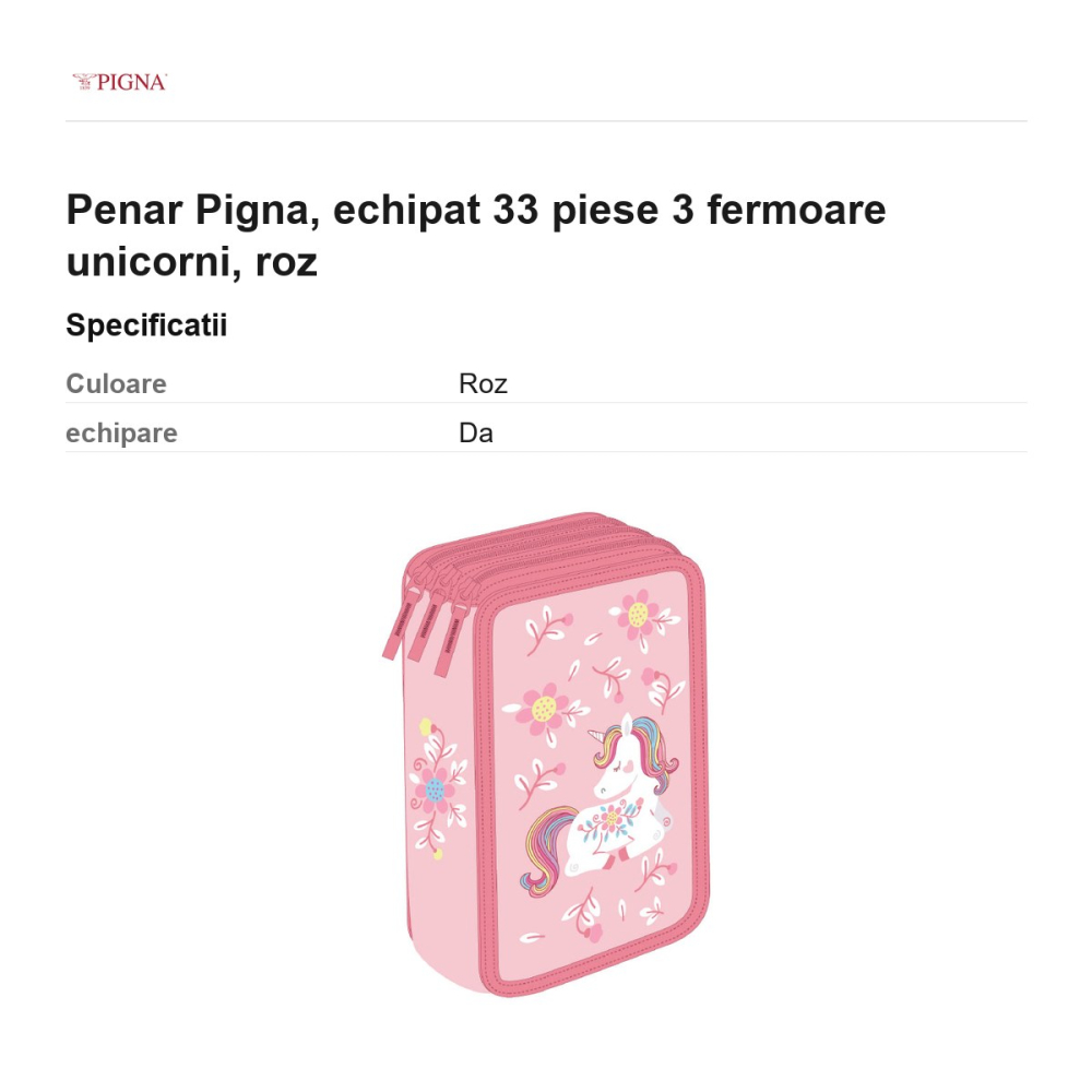 Penar Pigna, echipat 33 piese 3 fermoare unicorni, roz [3]