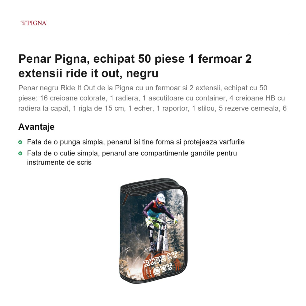Penar Pigna, echipat 50 piese 1 fermoar 2 extensii ride it out, negru [2]