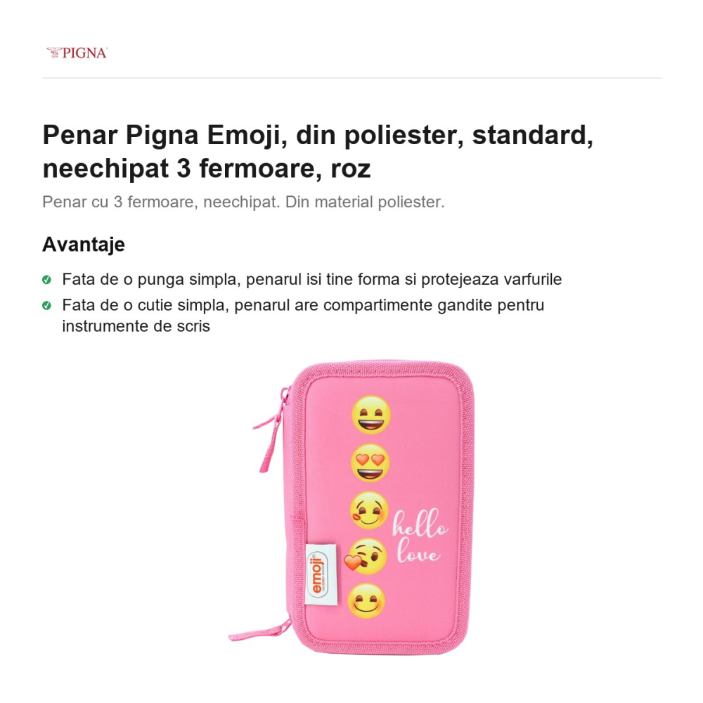 Penar Pigna Emoji, din poliester, neechipat 3 fermoare, roz [2]