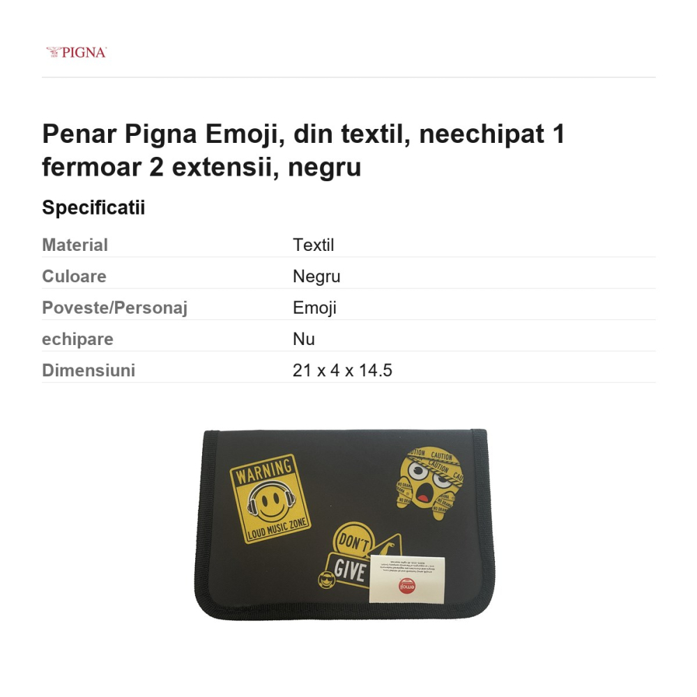 Penar Pigna Emoji, din textil, neechipat 1 fermoar 2 extensii, negru [3]