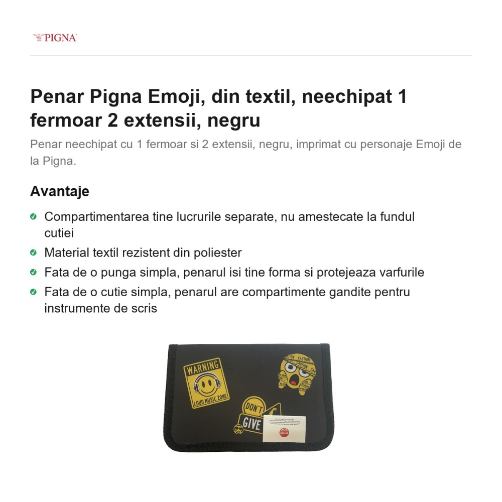 Penar Pigna Emoji, din textil, neechipat 1 fermoar 2 extensii, negru [2]