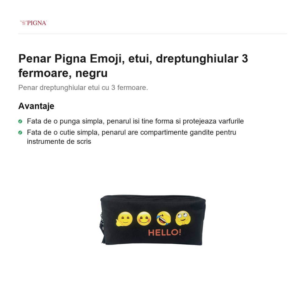Penar Pigna Emoji, etui, dreptunghiular 3 fermoare, negru [2]