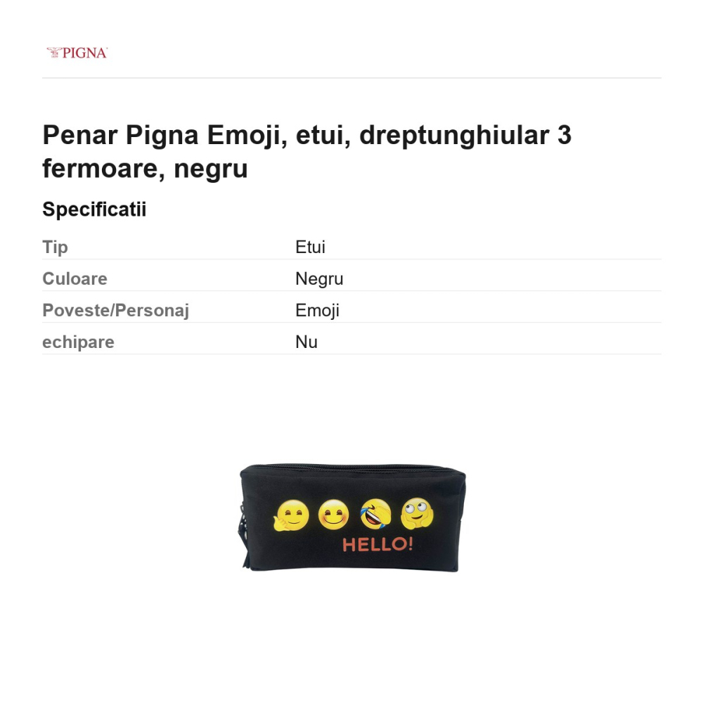 Penar Pigna Emoji, etui, dreptunghiular 3 fermoare, negru [3]