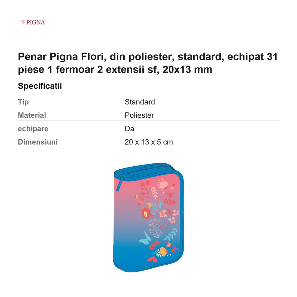 Penar Pigna Flori, din poliester, echipat 31 piese 1 fermoar 2 extensii sf, 20x13 mm [3]