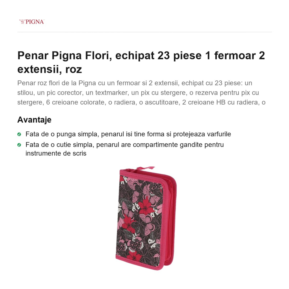 Penar Pigna Flori, echipat 23 piese 1 fermoar 2 extensii, roz [2]