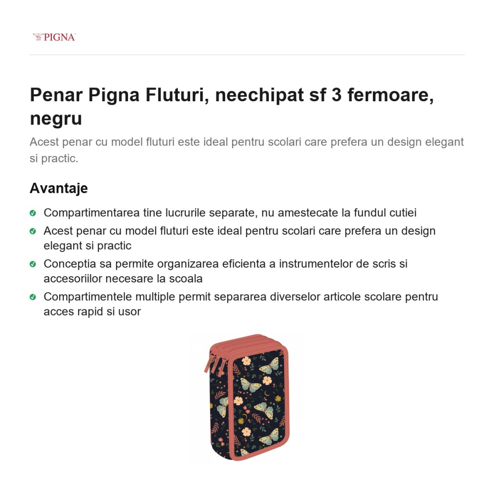 Penar Pigna Fluturi, neechipat sf 3 fermoare, negru [2]