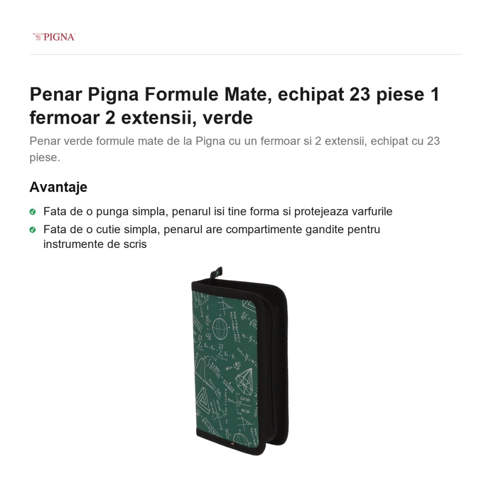 Penar Pigna Formule Mate, echipat 23 piese 1 fermoar 2 extensii, verde [2]