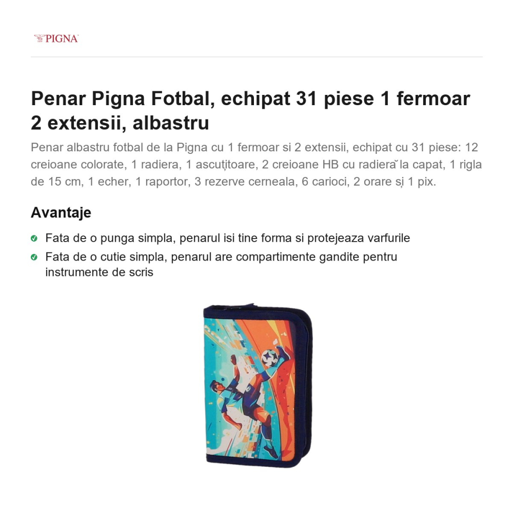Penar Pigna Fotbal, echipat 31 piese 1 fermoar 2 extensii, albastru [2]