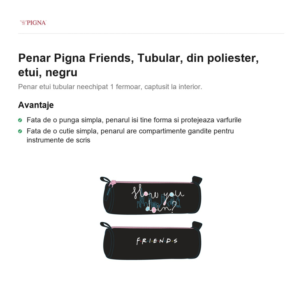 Penar Pigna Friends, din poliester, etui, tubular, negru [2]