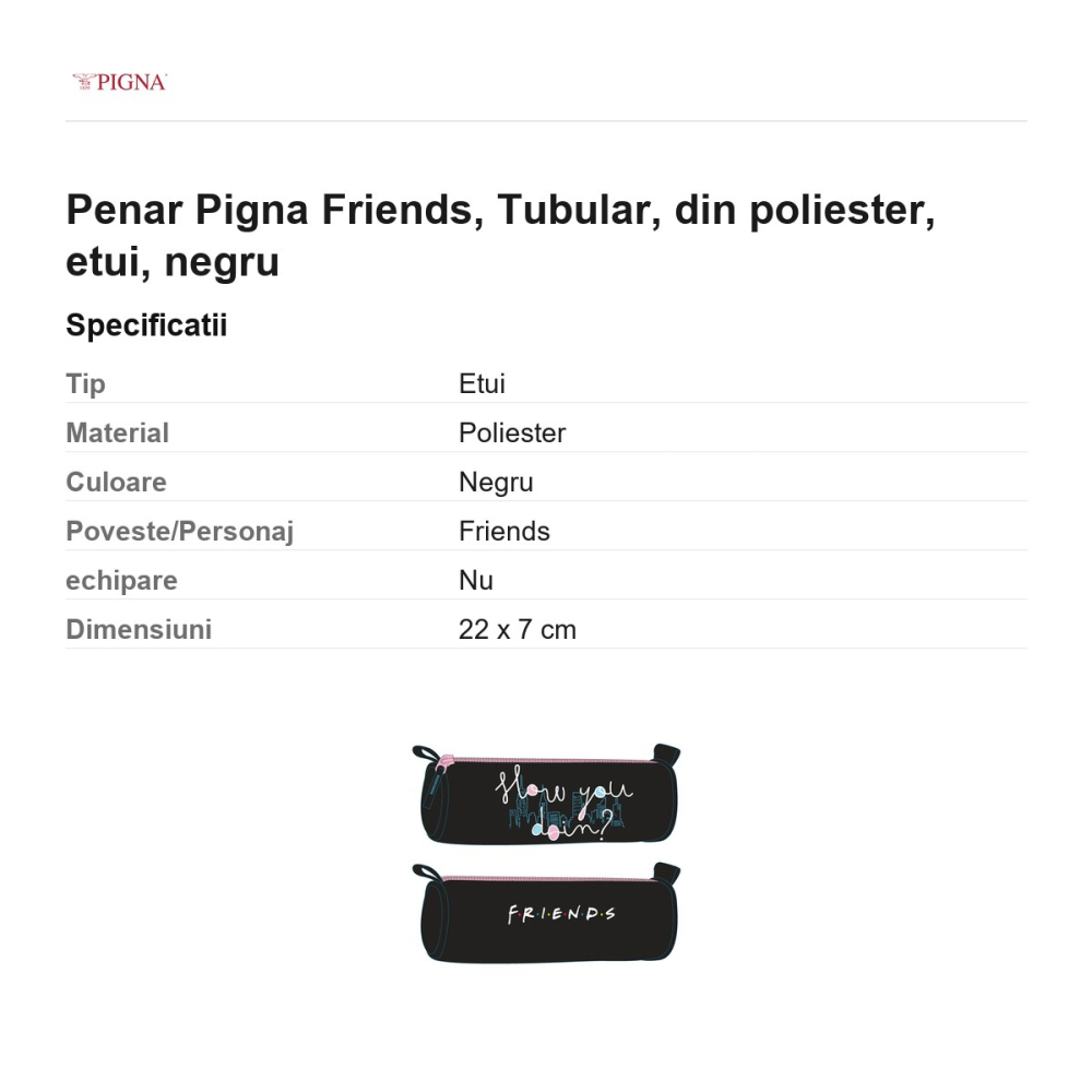Penar Pigna Friends, din poliester, etui, tubular, negru [3]