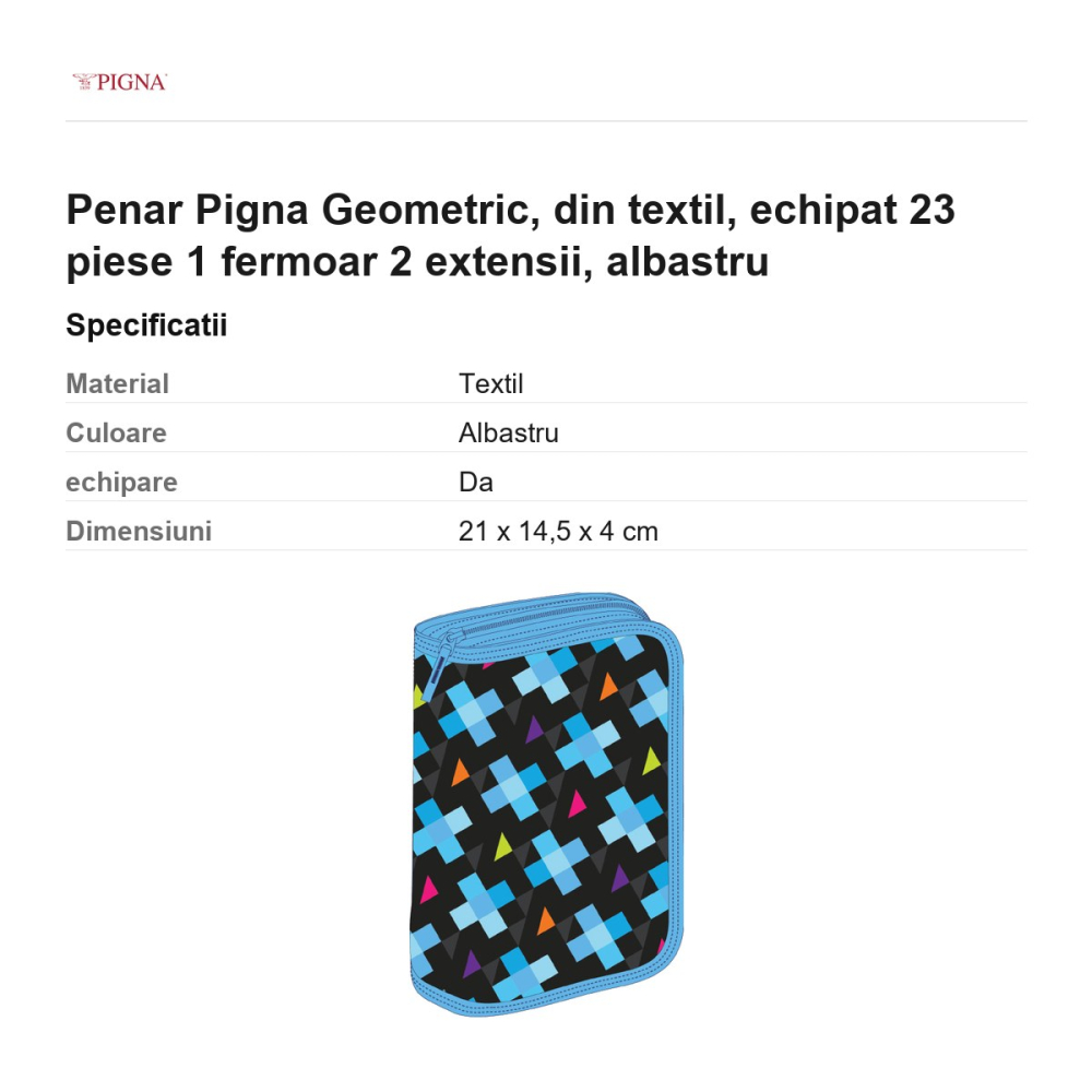 Penar Pigna Geometric, din textil, echipat 23 piese 1 fermoar 2 extensii, albastru [3]