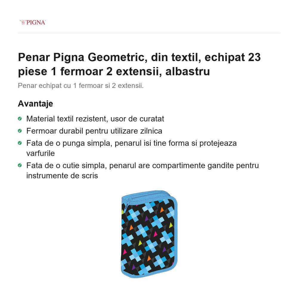 Penar Pigna Geometric, din textil, echipat 23 piese 1 fermoar 2 extensii, albastru [2]