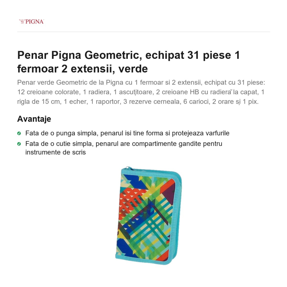 Penar Pigna Geometric, echipat 31 piese 1 fermoar 2 extensii, verde [2]