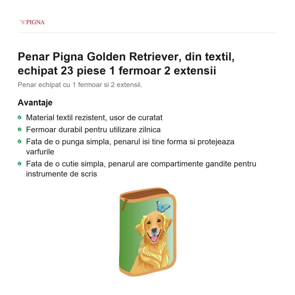 Penar Pigna Golden Retriever, din textil, echipat 23 piese 1 fermoar 2 extensii [2]