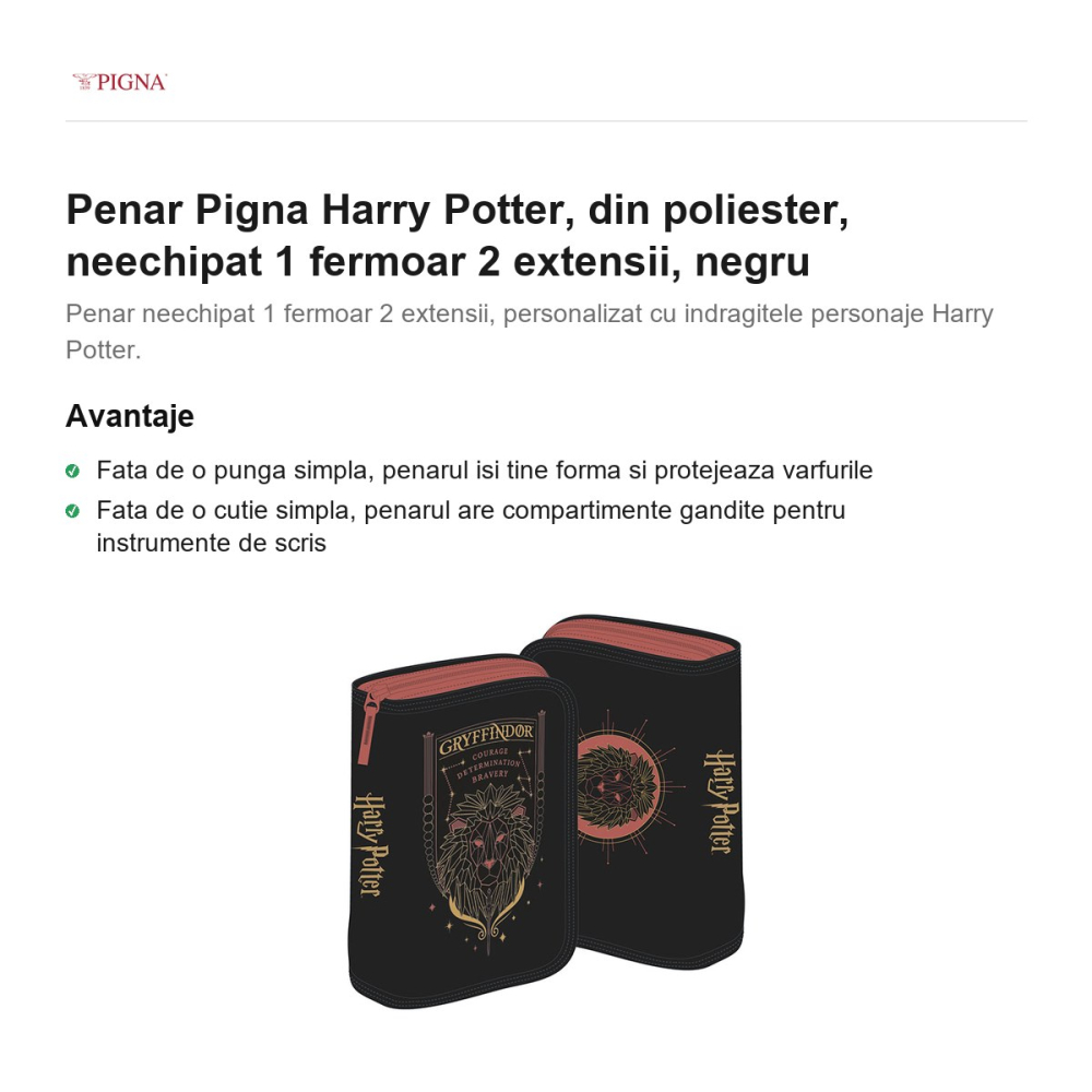 Penar Pigna Harry Potter, din poliester, neechipat 1 fermoar 2 extensii, negru [2]