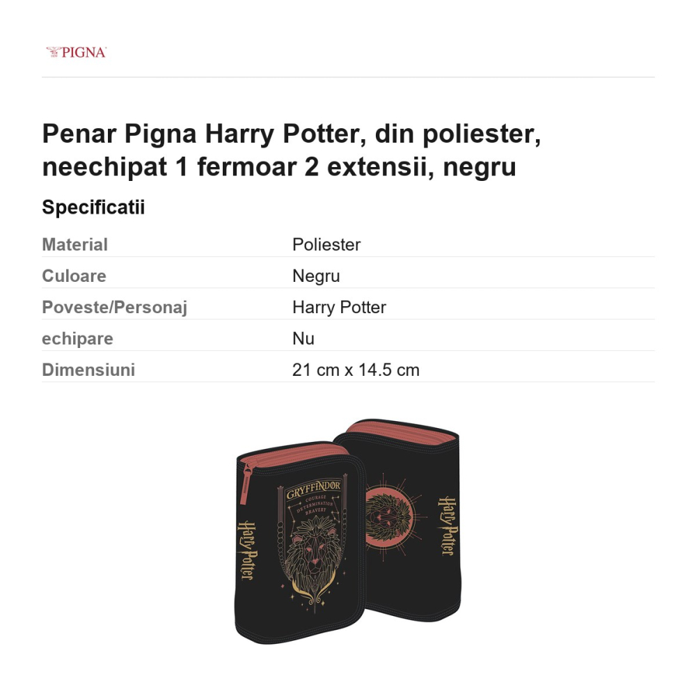 Penar Pigna Harry Potter, din poliester, neechipat 1 fermoar 2 extensii, negru [3]