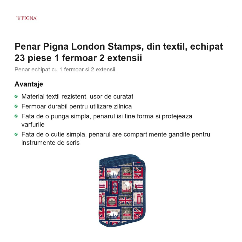 Penar Pigna London Stamps, din textil, echipat 23 piese 1 fermoar 2 extensii [2]